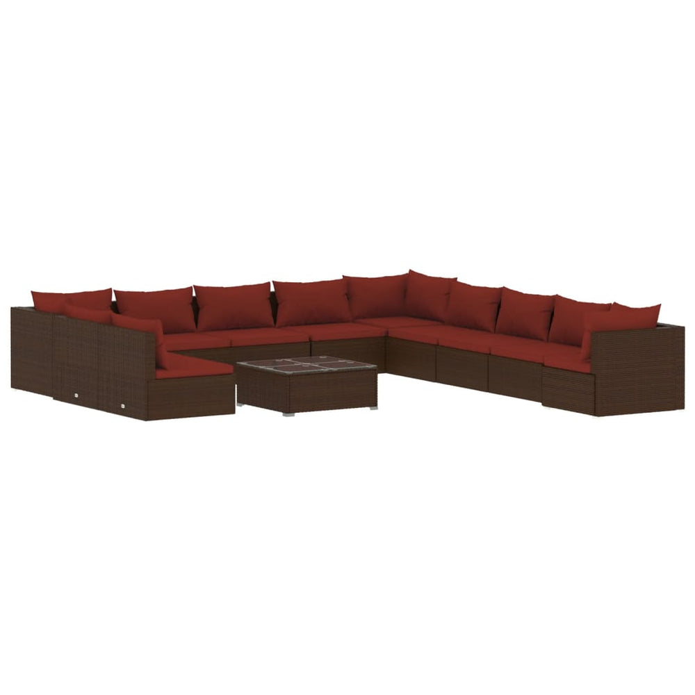12-tlg. Garten-Lounge-Set mit Kissen Braun Poly Rattan