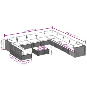 12-tlg. Garten-Lounge-Set mit Kissen Braun Poly Rattan