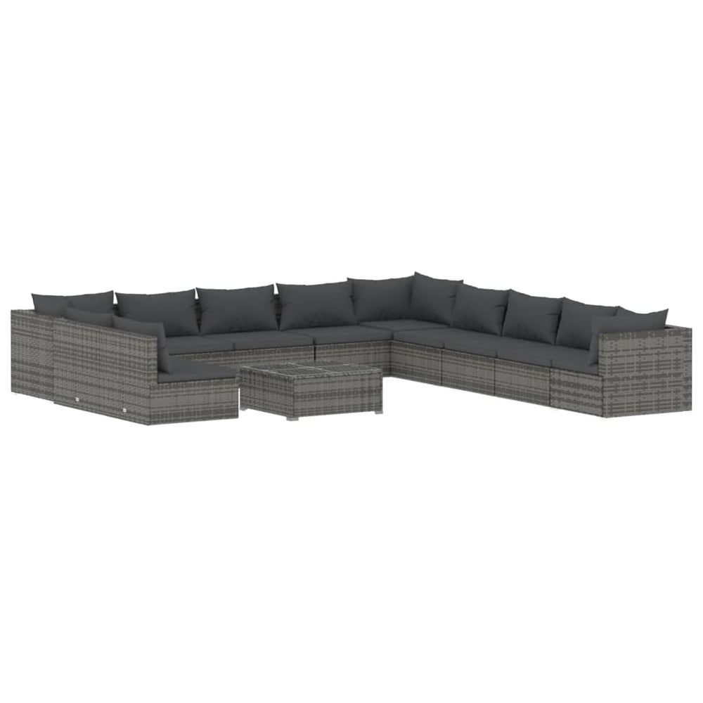 12-tlg. Garten-Lounge-Set mit Kissen Grau Poly Rattan