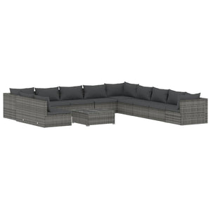 12-tlg. Garten-Lounge-Set mit Kissen Grau Poly Rattan