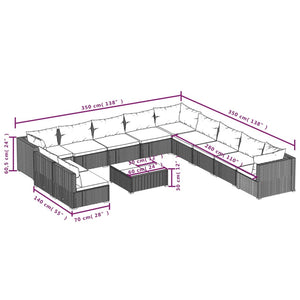 12-tlg. Garten-Lounge-Set mit Kissen Grau Poly Rattan