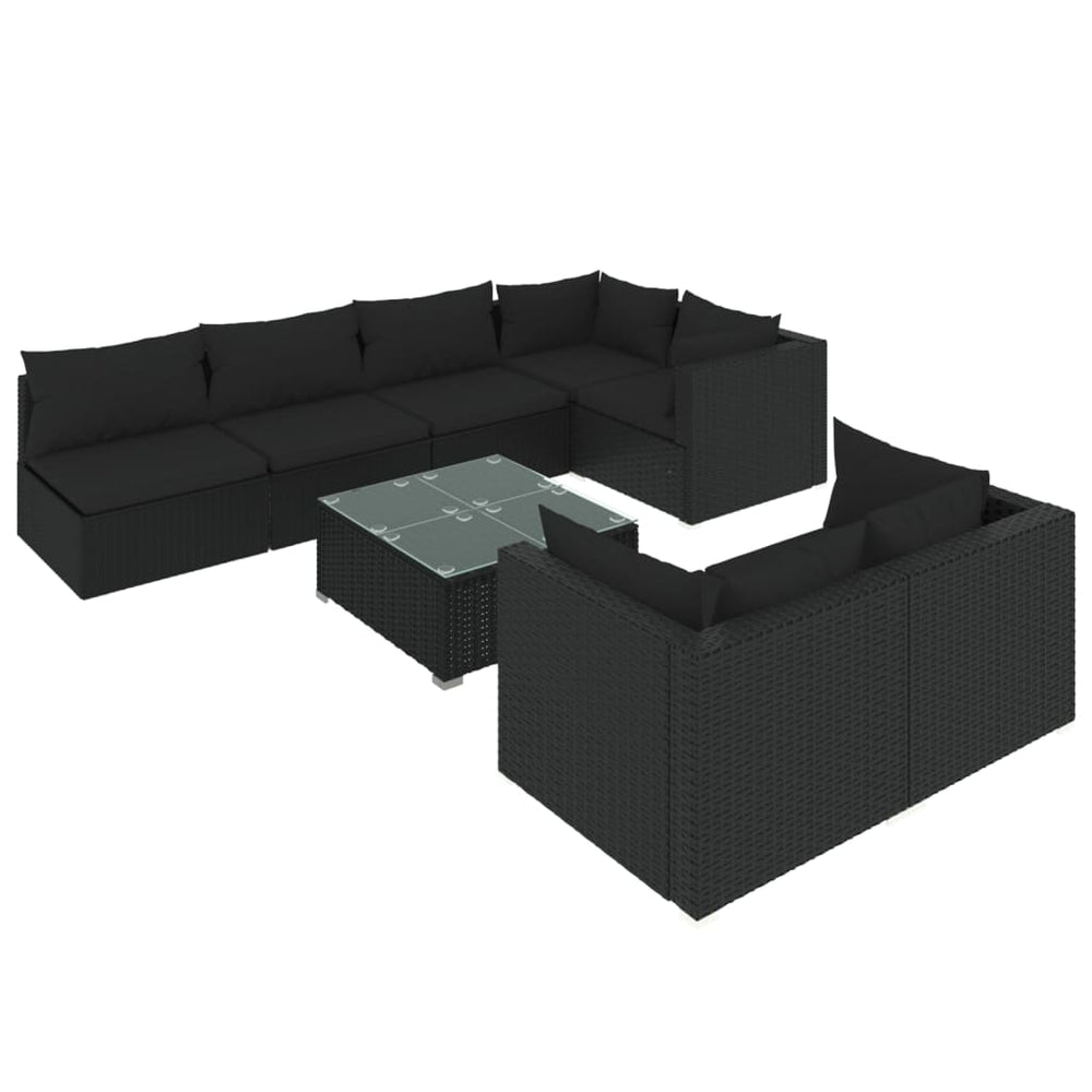 8-tlg. Garten-Lounge-Set mit Kissen Schwarz Poly Rattan