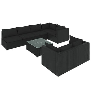 8-tlg. Garten-Lounge-Set mit Kissen Schwarz Poly Rattan