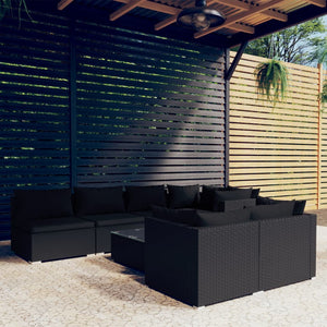 8-tlg. Garten-Lounge-Set mit Kissen Schwarz Poly Rattan