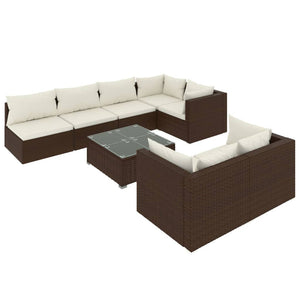 8-tlg. Garten-Lounge-Set mit Kissen Braun Poly Rattan