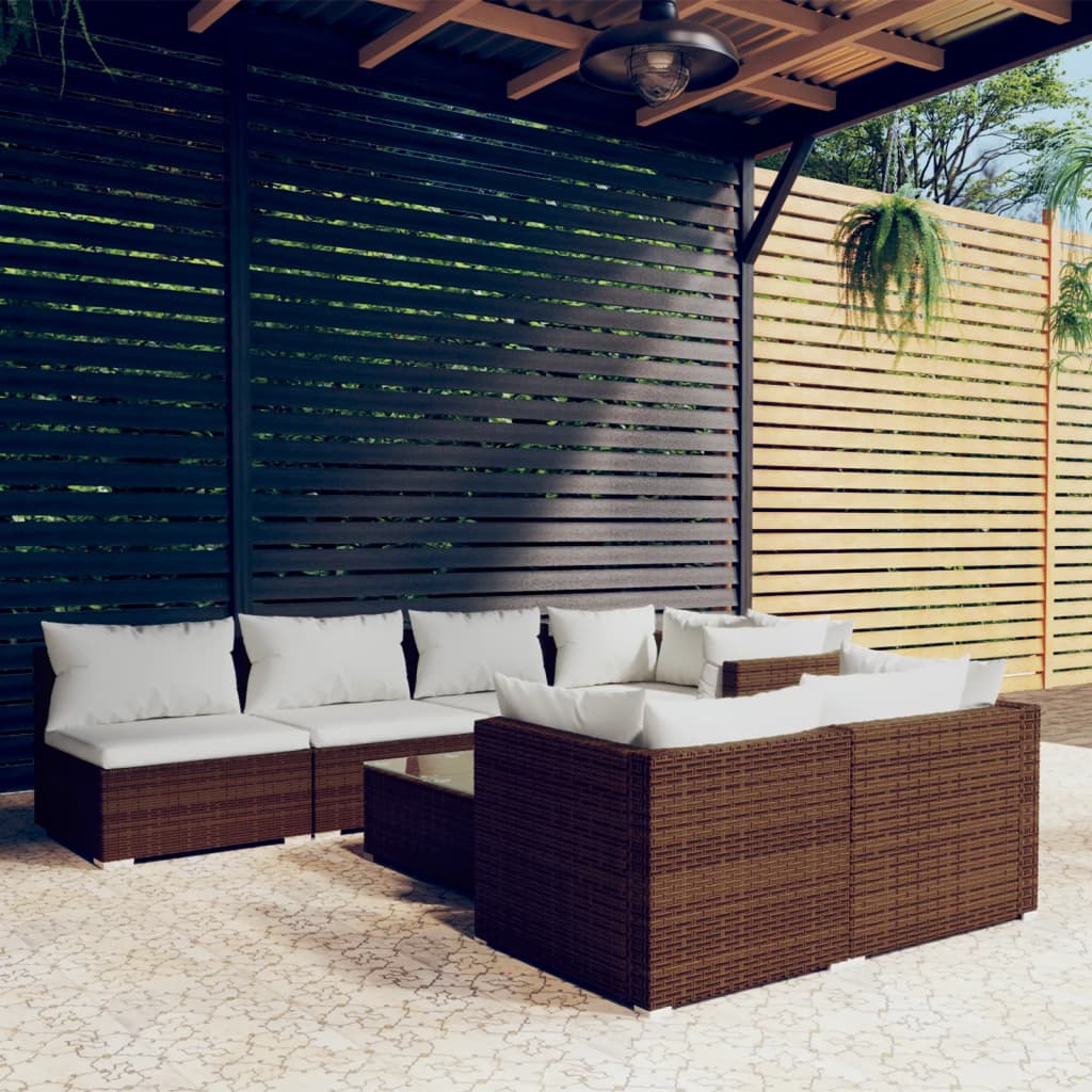 8-tlg. Garten-Lounge-Set mit Kissen Braun Poly Rattan