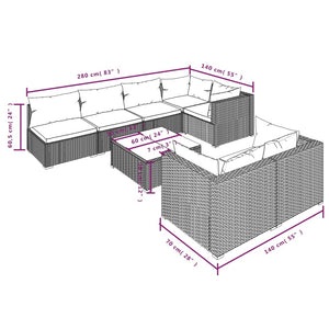 8-tlg. Garten-Lounge-Set mit Kissen Braun Poly Rattan