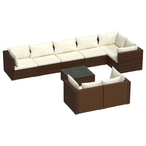 9-tlg. Garten-Lounge-Set mit Kissen Braun Poly Rattan