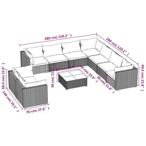 10-tlg. Garten-Lounge-Set mit Kissen Schwarz Poly Rattan