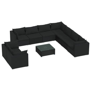 10-tlg. Garten-Lounge-Set mit Kissen Schwarz Poly Rattan