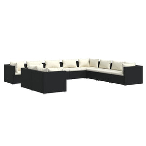 10-tlg. Garten-Lounge-Set mit Kissen Schwarz Poly Rattan