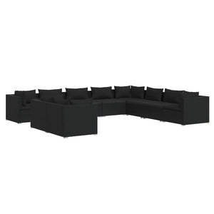 10-tlg. Garten-Lounge-Set mit Kissen Schwarz Poly Rattan