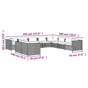 10-tlg. Garten-Lounge-Set mit Kissen Schwarz Poly Rattan