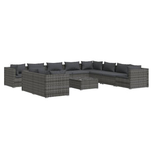 11-tlg. Garten-Lounge-Set mit Kissen Grau Poly Rattan