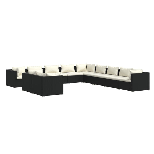 11-tlg. Garten-Lounge-Set mit Kissen Schwarz Poly Rattan