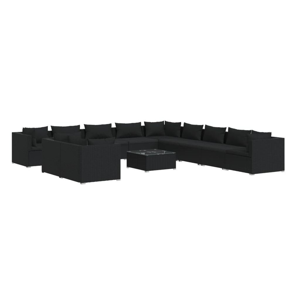 12-tlg. Garten-Lounge-Set mit Kissen Schwarz Poly Rattan