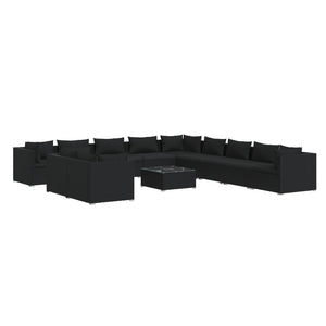 12-tlg. Garten-Lounge-Set mit Kissen Schwarz Poly Rattan