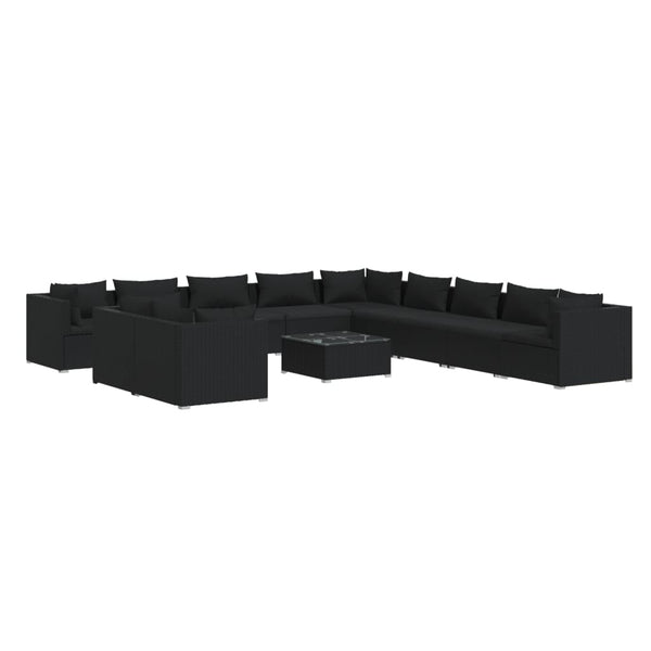 12-tlg. Garten-Lounge-Set mit Kissen Schwarz Poly Rattan