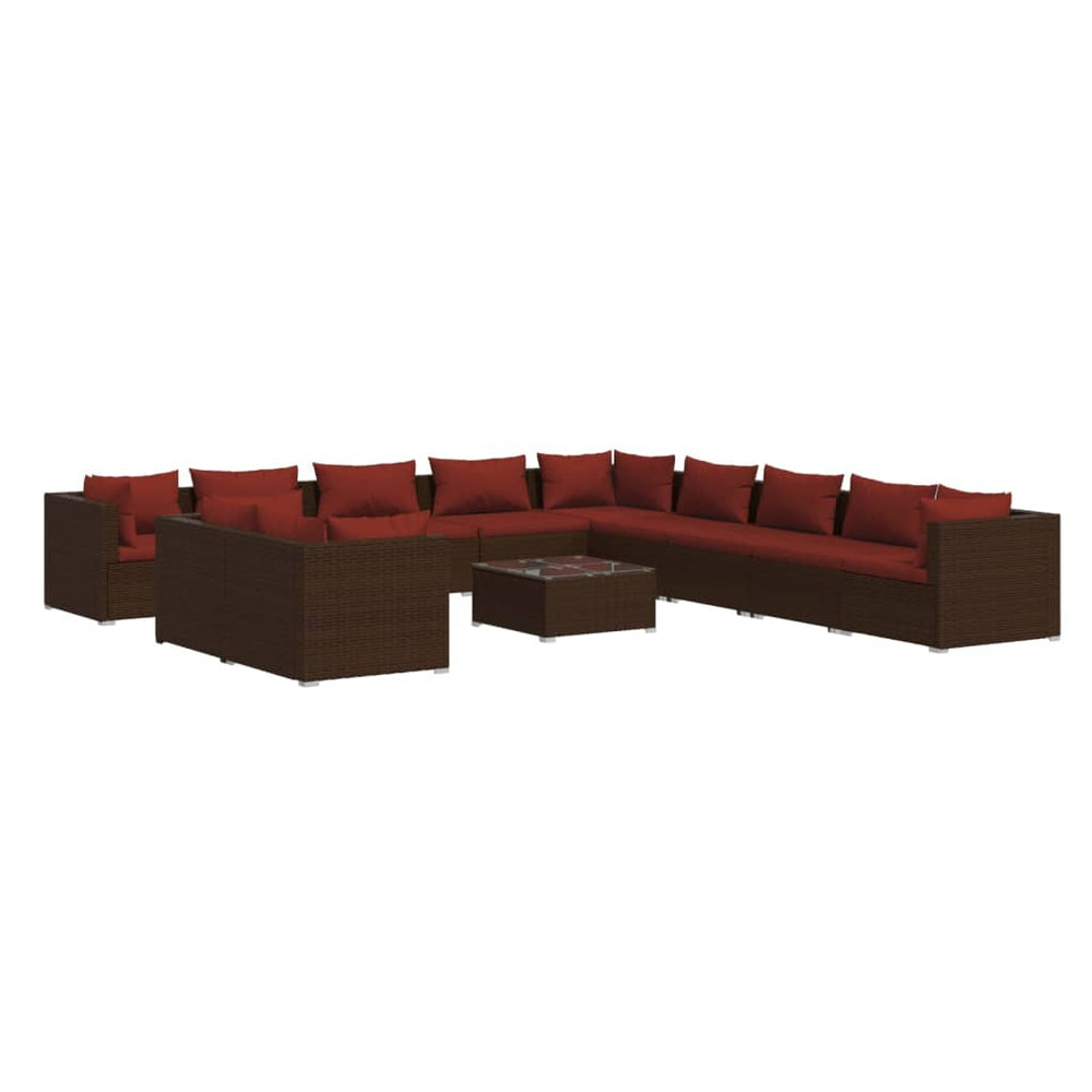 12-tlg. Garten-Lounge-Set mit Kissen Braun Poly Rattan