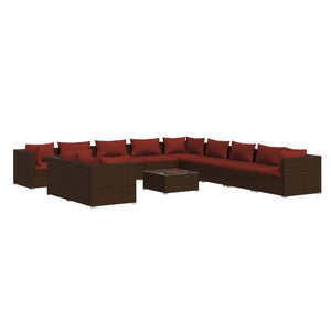 12-tlg. Garten-Lounge-Set mit Kissen Braun Poly Rattan