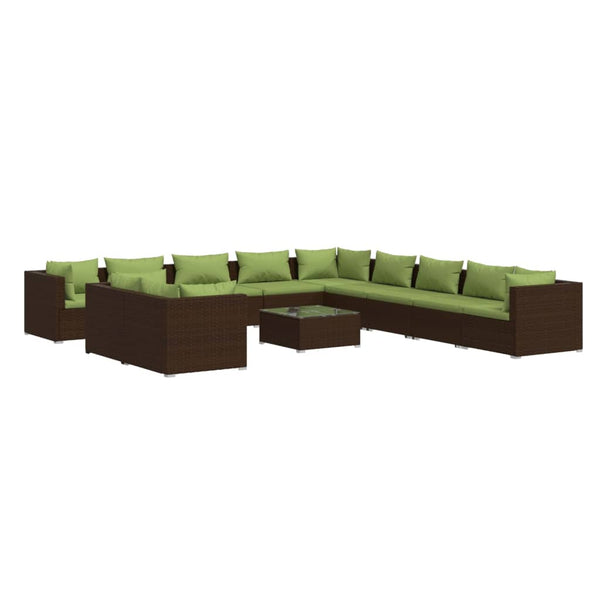 12-tlg. Garten-Lounge-Set mit Kissen Braun Poly Rattan