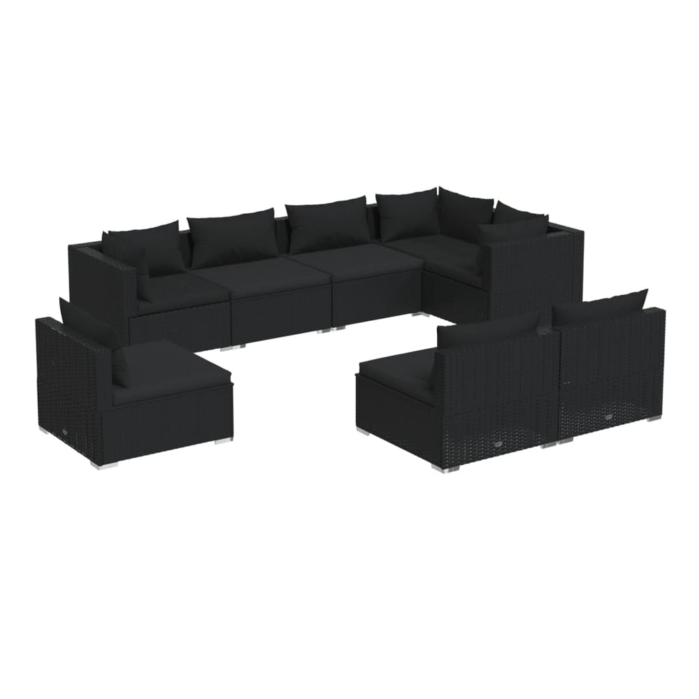 8-tlg. Garten-Lounge-Set mit Kissen Poly Rattan Schwarz