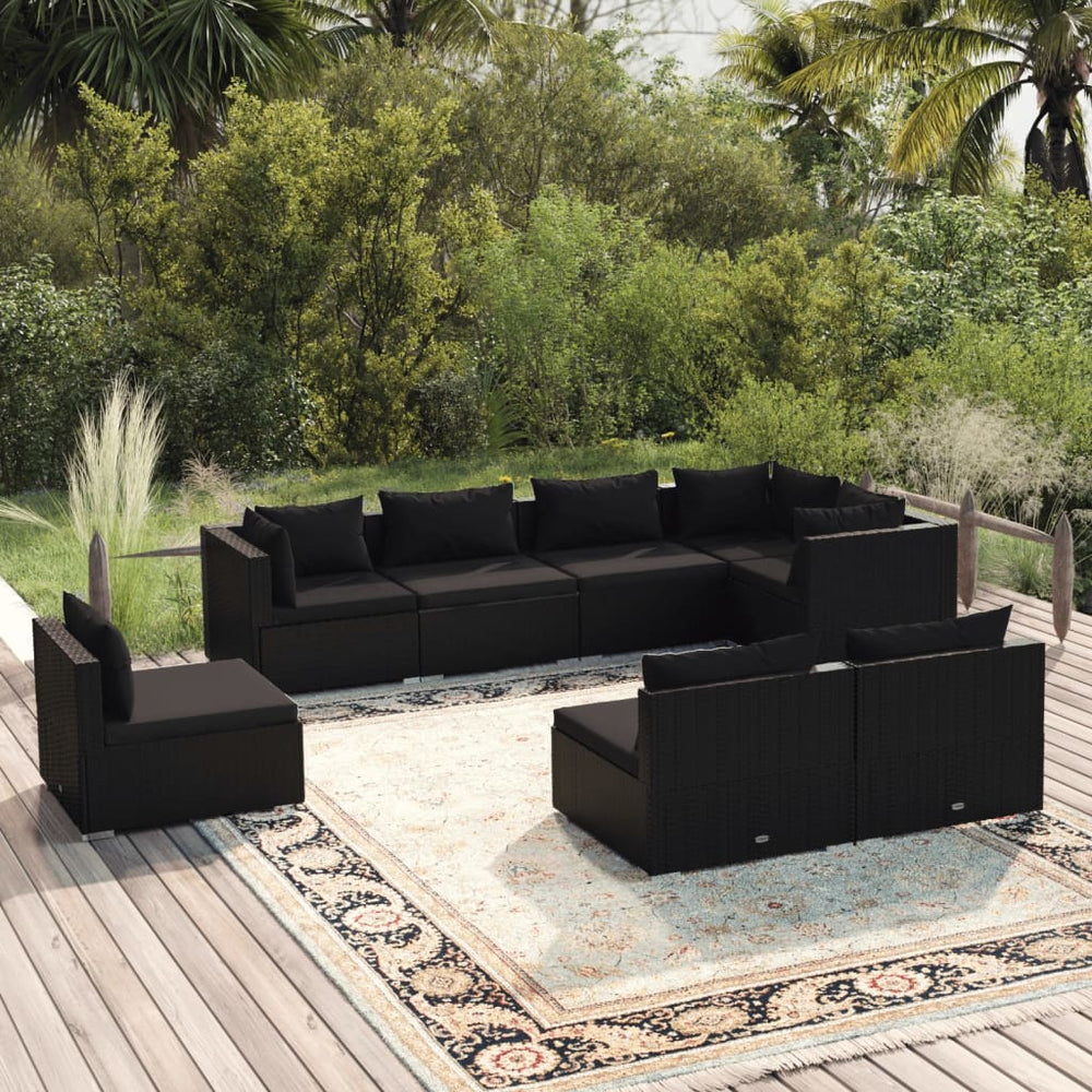 8-tlg. Garten-Lounge-Set mit Kissen Poly Rattan Schwarz