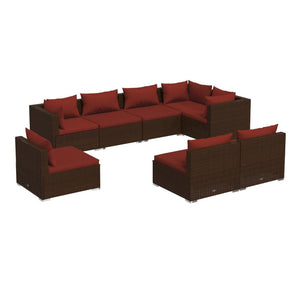 8-tlg. Garten-Lounge-Set mit Kissen Poly Rattan Braun