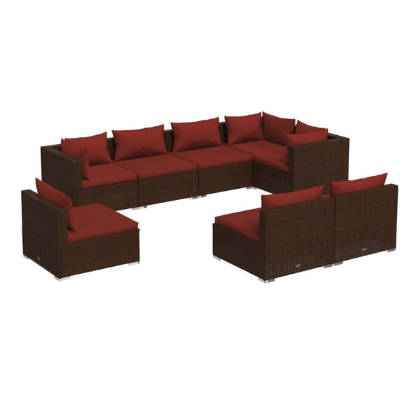 8-tlg. Garten-Lounge-Set mit Kissen Poly Rattan Braun