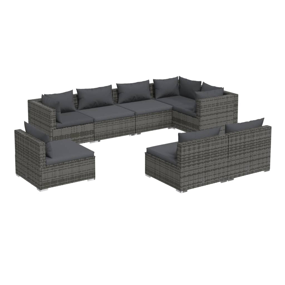 8-tlg. Garten-Lounge-Set mit Kissen Poly Rattan Grau