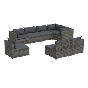 8-tlg. Garten-Lounge-Set mit Kissen Poly Rattan Grau