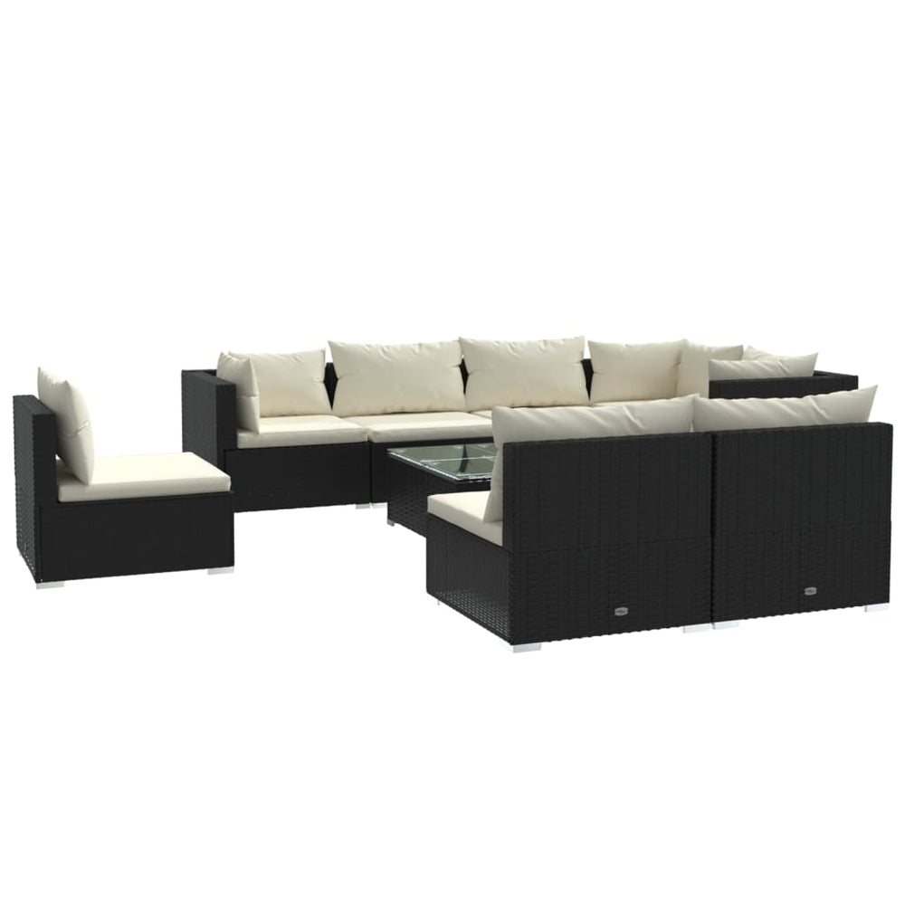 9-tlg. Garten-Lounge-Set mit Kissen Poly Rattan Schwarz