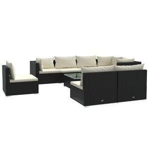 9-tlg. Garten-Lounge-Set mit Kissen Poly Rattan Schwarz
