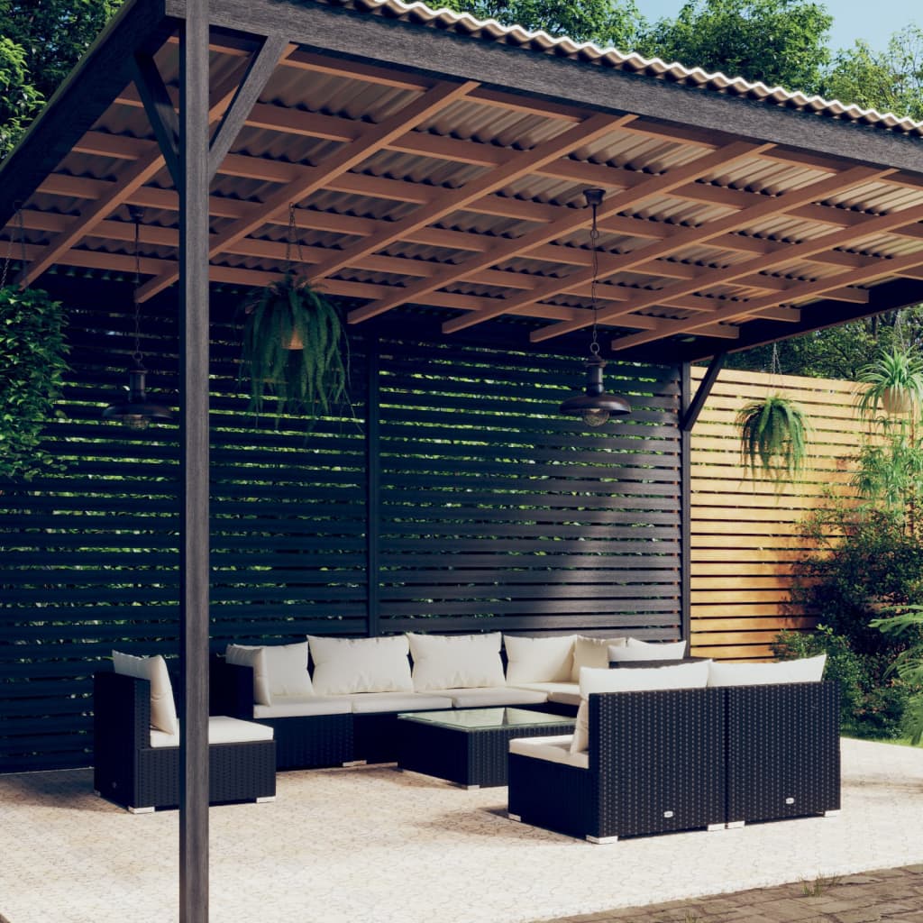 9-tlg. Garten-Lounge-Set mit Kissen Poly Rattan Schwarz