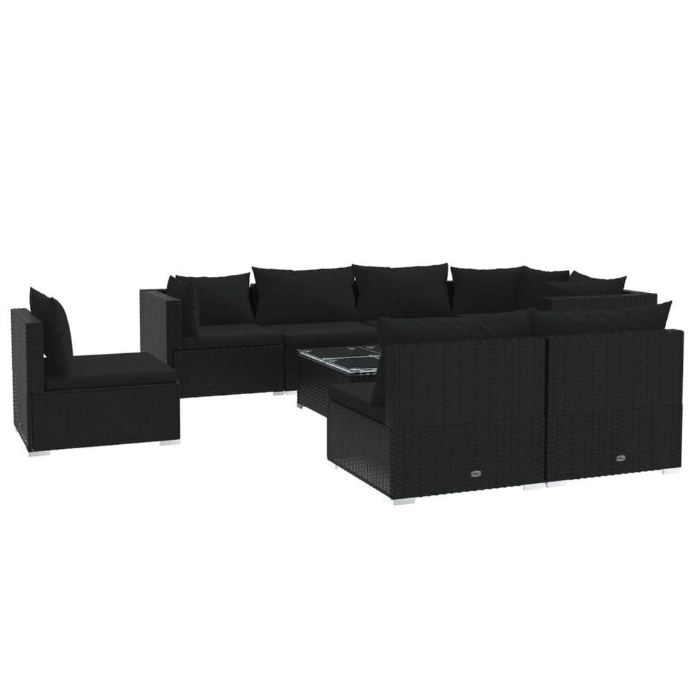 9-tlg. Garten-Lounge-Set mit Kissen Poly Rattan Schwarz