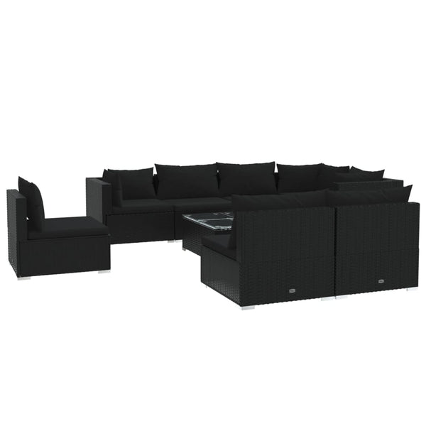 9-tlg. Garten-Lounge-Set mit Kissen Poly Rattan Schwarz