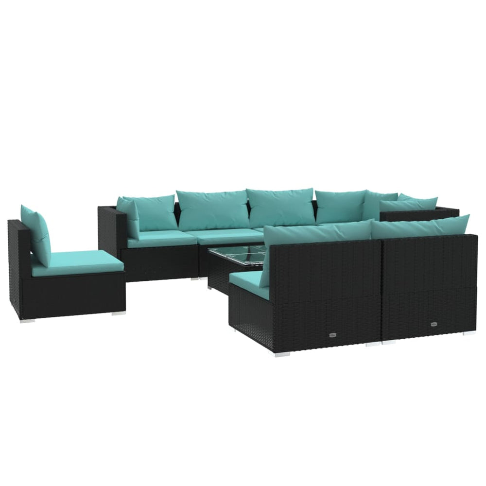 9-tlg. Garten-Lounge-Set mit Kissen Poly Rattan Schwarz