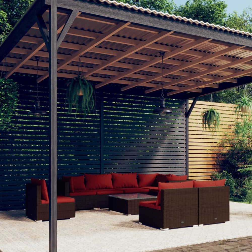 9-tlg. Garten-Lounge-Set mit Kissen Poly Rattan Braun