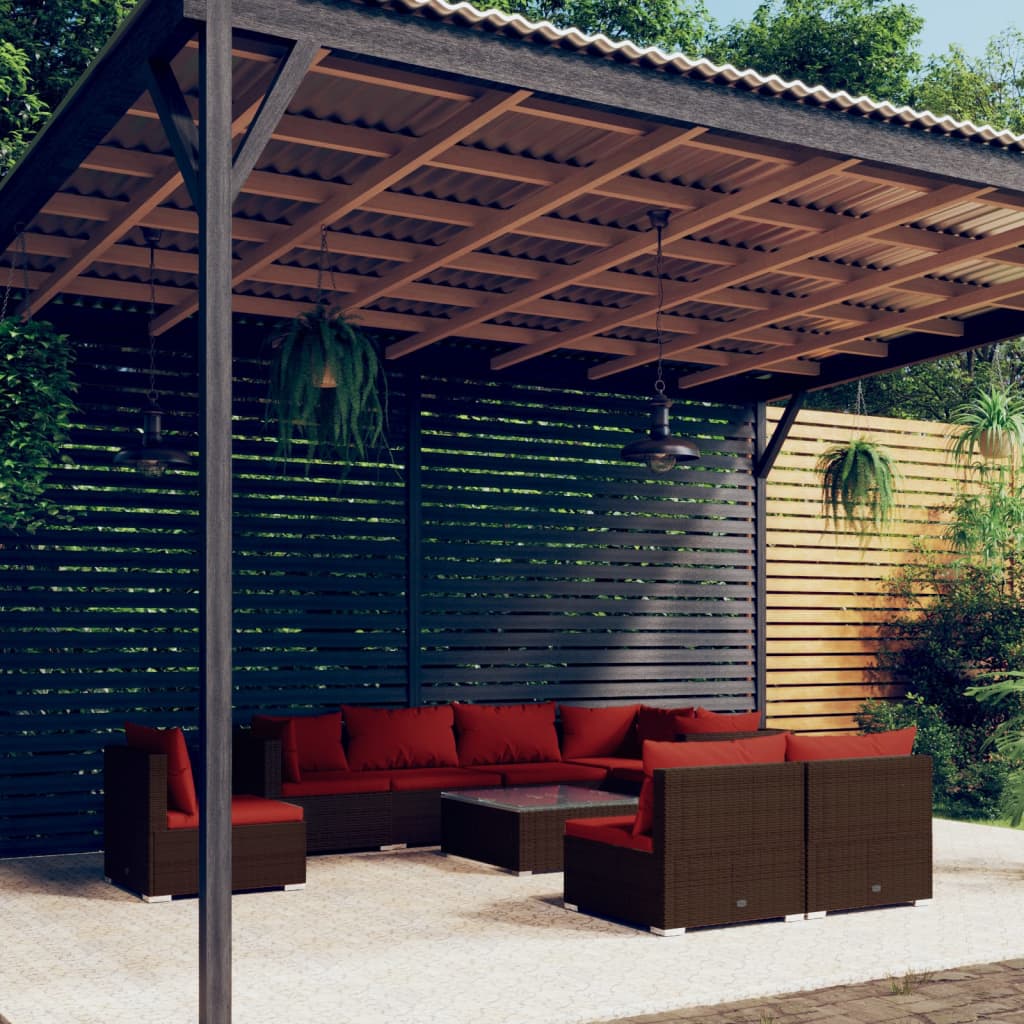 9-tlg. Garten-Lounge-Set mit Kissen Poly Rattan Braun