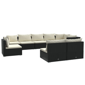 9-tlg. Garten-Lounge-Set mit Kissen Poly Rattan Schwarz