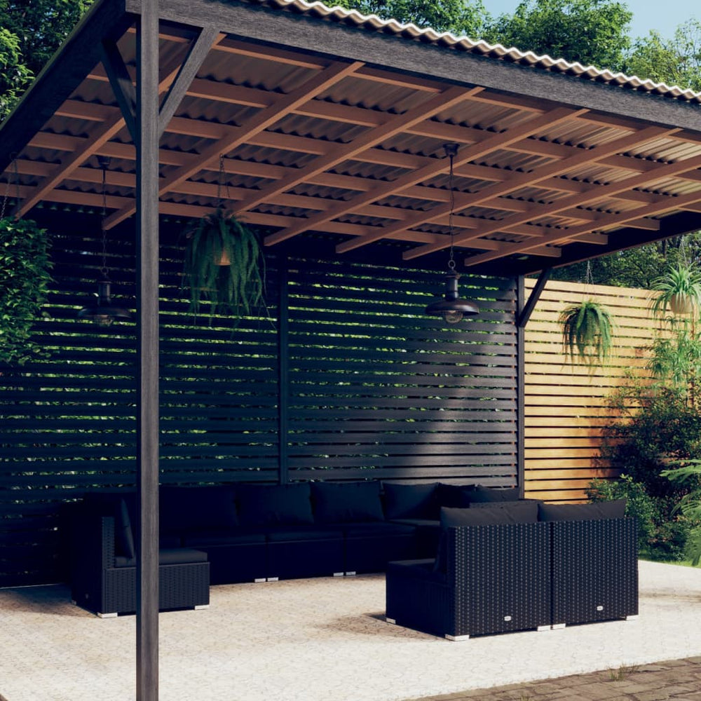 9-tlg. Garten-Lounge-Set mit Kissen Poly Rattan Schwarz