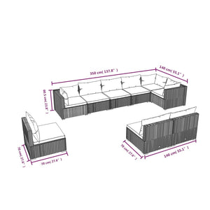 9-tlg. Garten-Lounge-Set mit Kissen Poly Rattan Grau