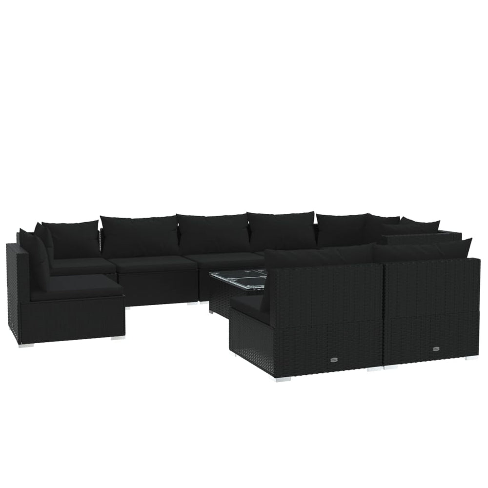 10-tlg. Garten-Lounge-Set mit Kissen Poly Rattan Schwarz