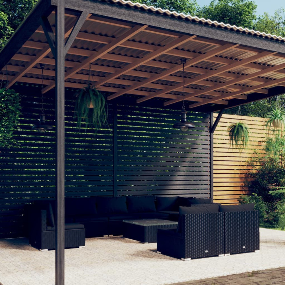 10-tlg. Garten-Lounge-Set mit Kissen Poly Rattan Schwarz