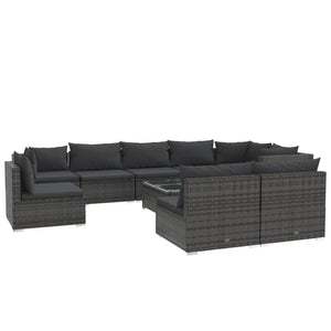 10-tlg. Garten-Lounge-Set mit Kissen Poly Rattan Grau