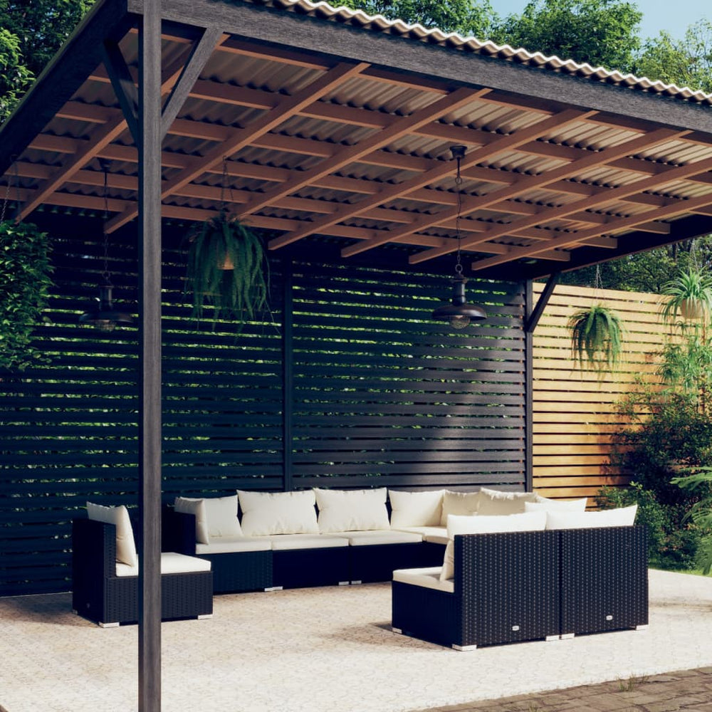 9-tlg. Garten-Lounge-Set mit Kissen Poly Rattan Schwarz
