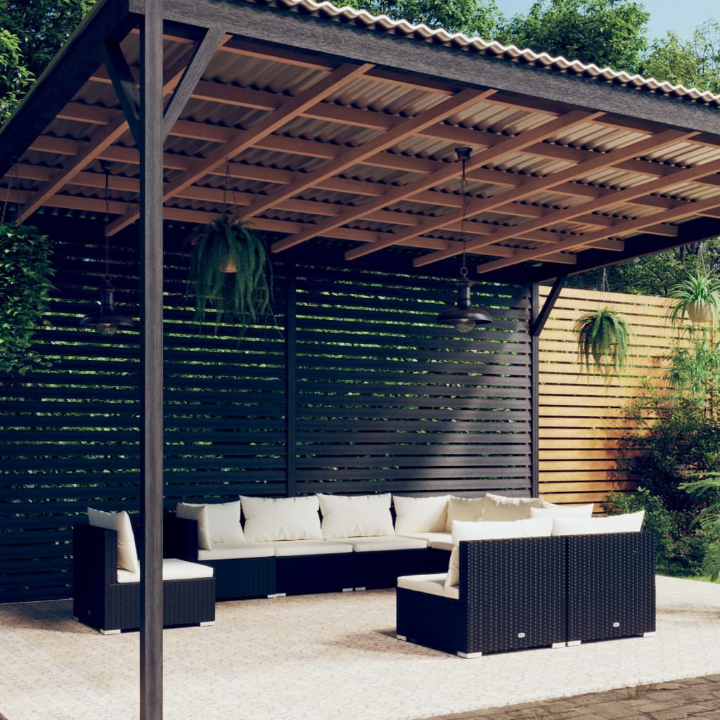 9-tlg. Garten-Lounge-Set mit Kissen Poly Rattan Schwarz