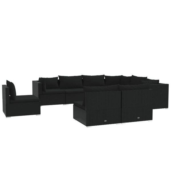 9-tlg. Garten-Lounge-Set mit Kissen Poly Rattan Schwarz