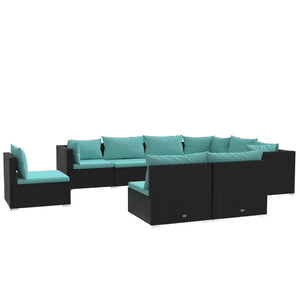 9-tlg. Garten-Lounge-Set mit Kissen Poly Rattan Schwarz