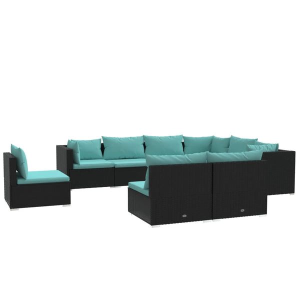 9-tlg. Garten-Lounge-Set mit Kissen Poly Rattan Schwarz